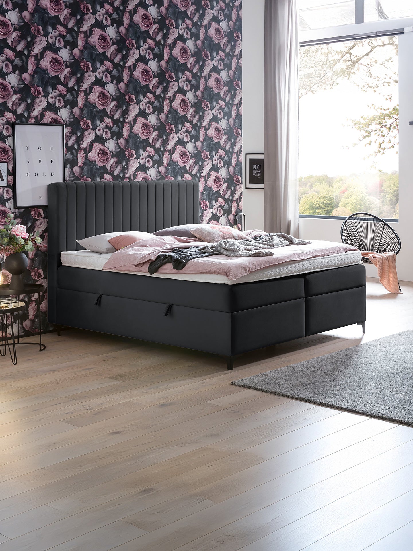 Velours Boxspringbett mit Stauraum Schwarz PARIS