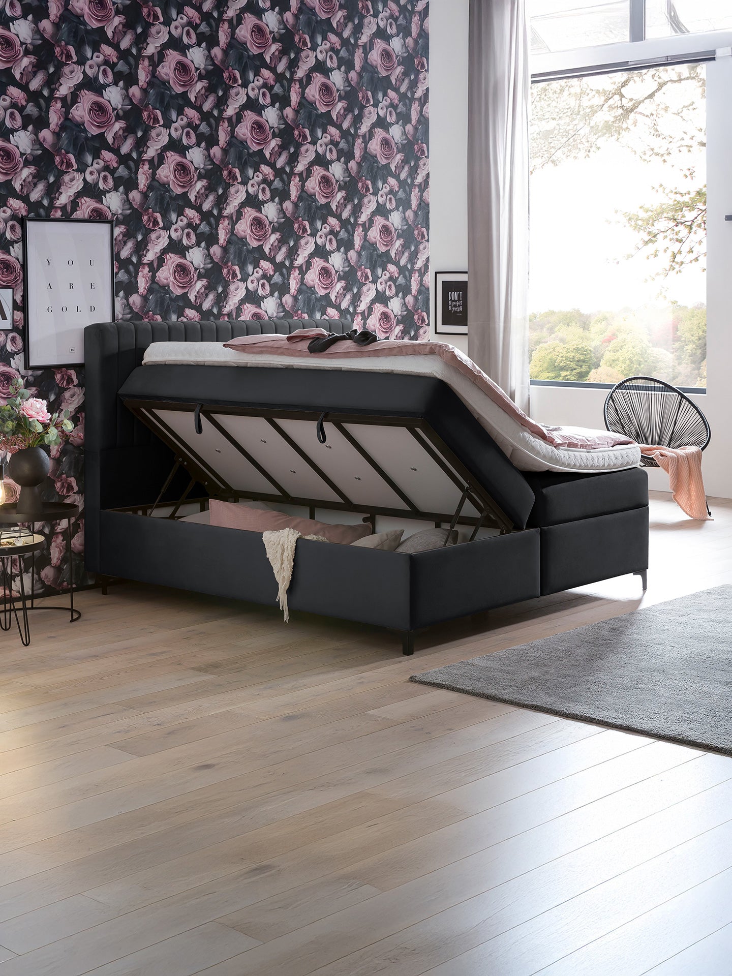 Velours Boxspringbett mit Stauraum Schwarz PARIS