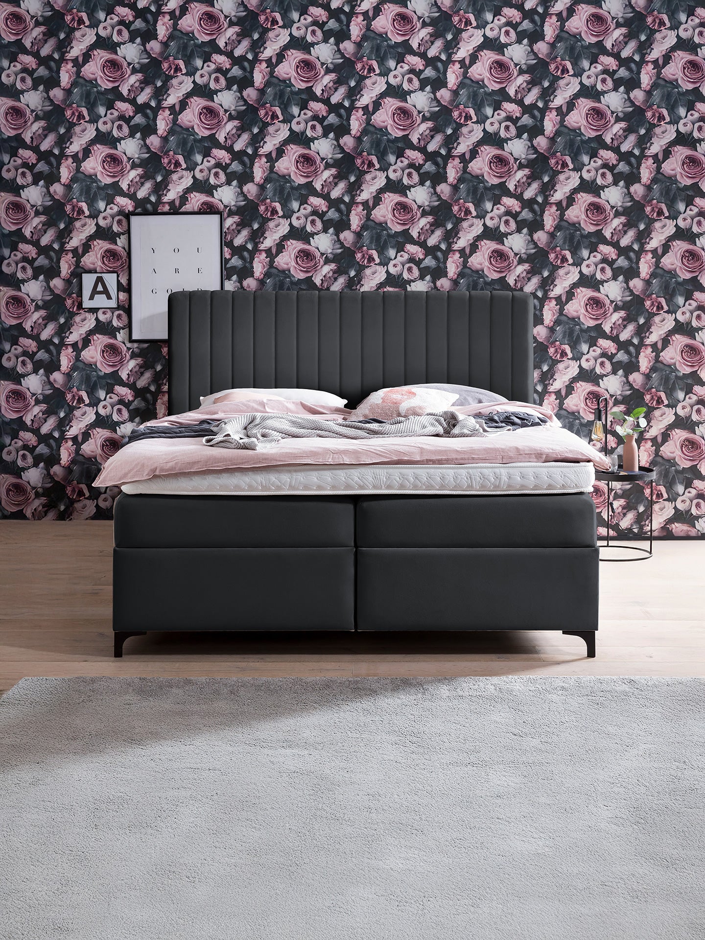 Velours Boxspringbett mit Stauraum Schwarz PARIS