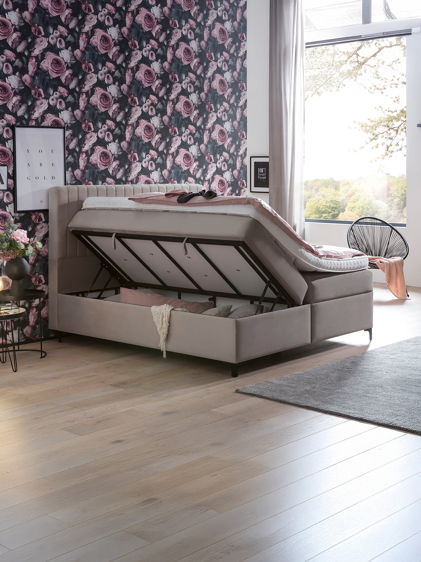 Velours Boxspringbett mit Stauraum Taupe PARIS