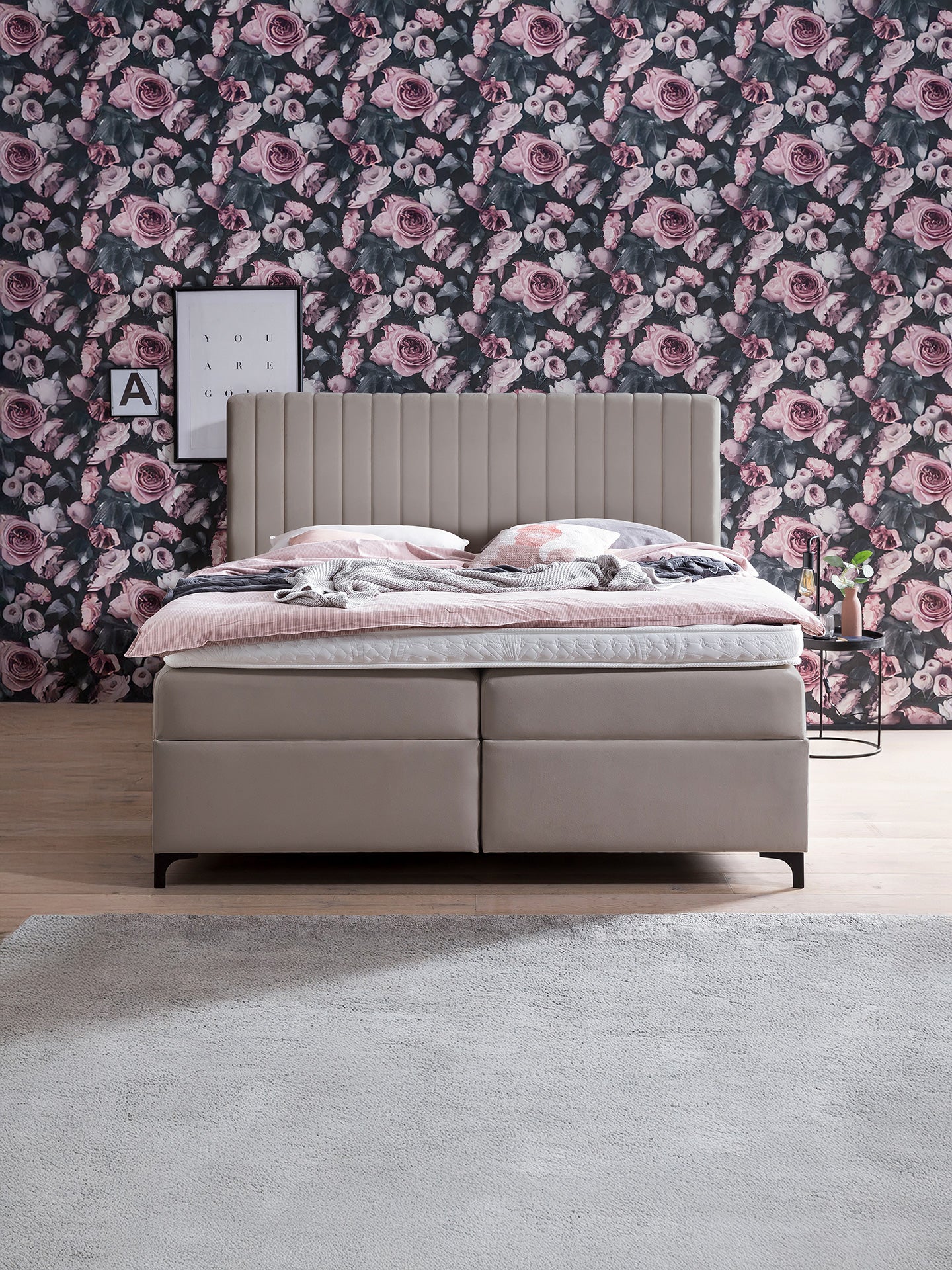 Velours Boxspringbett mit Stauraum Taupe PARIS