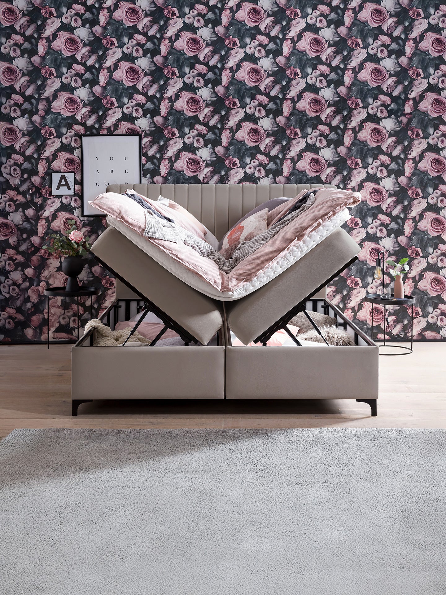 Velours Boxspringbett mit Stauraum Taupe PARIS