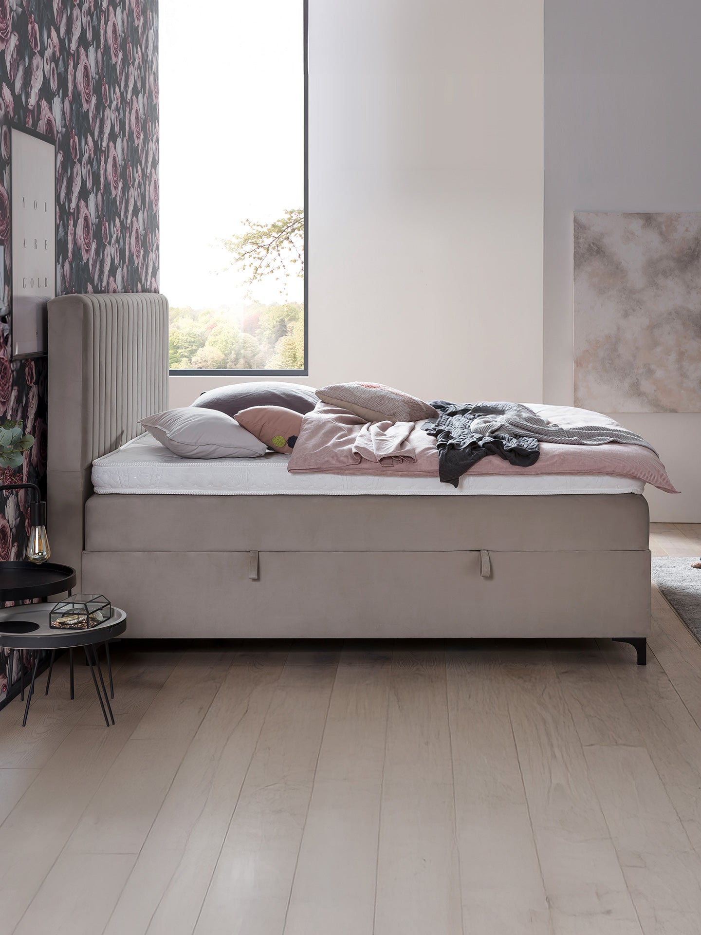 Velours Boxspringbett mit Stauraum Taupe PARIS