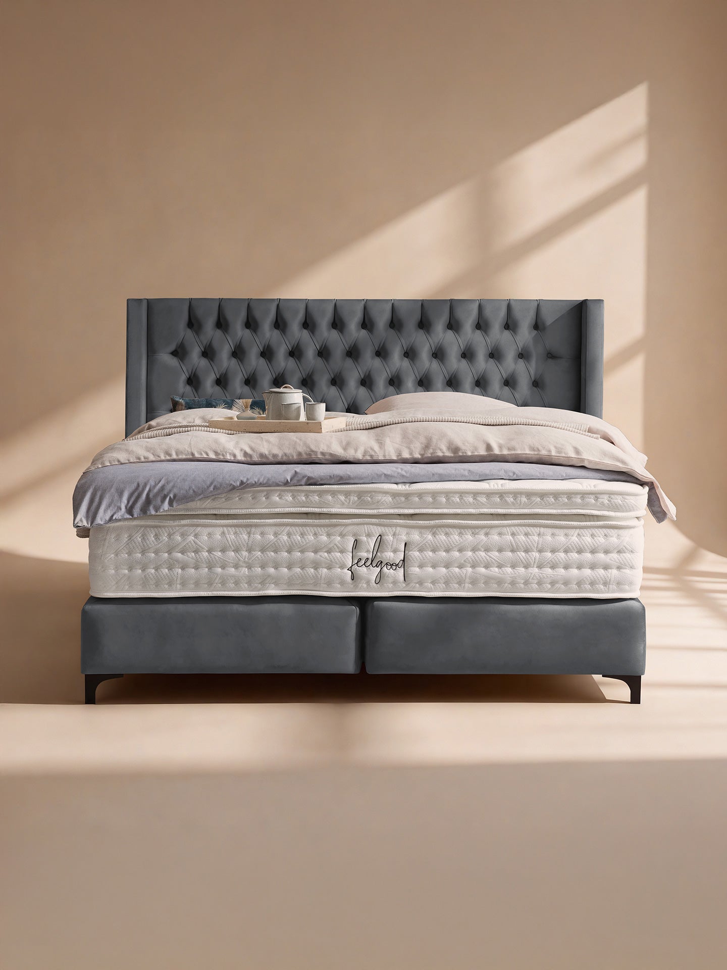 Velours Boxspringbett Dunkelgrau FLORIDA