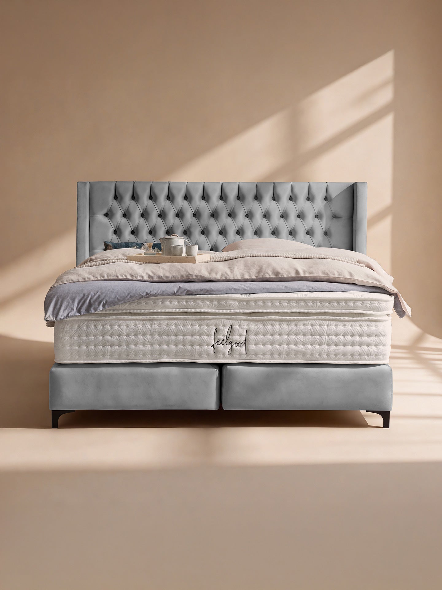 Velours Boxspringbett Grau FLORIDA