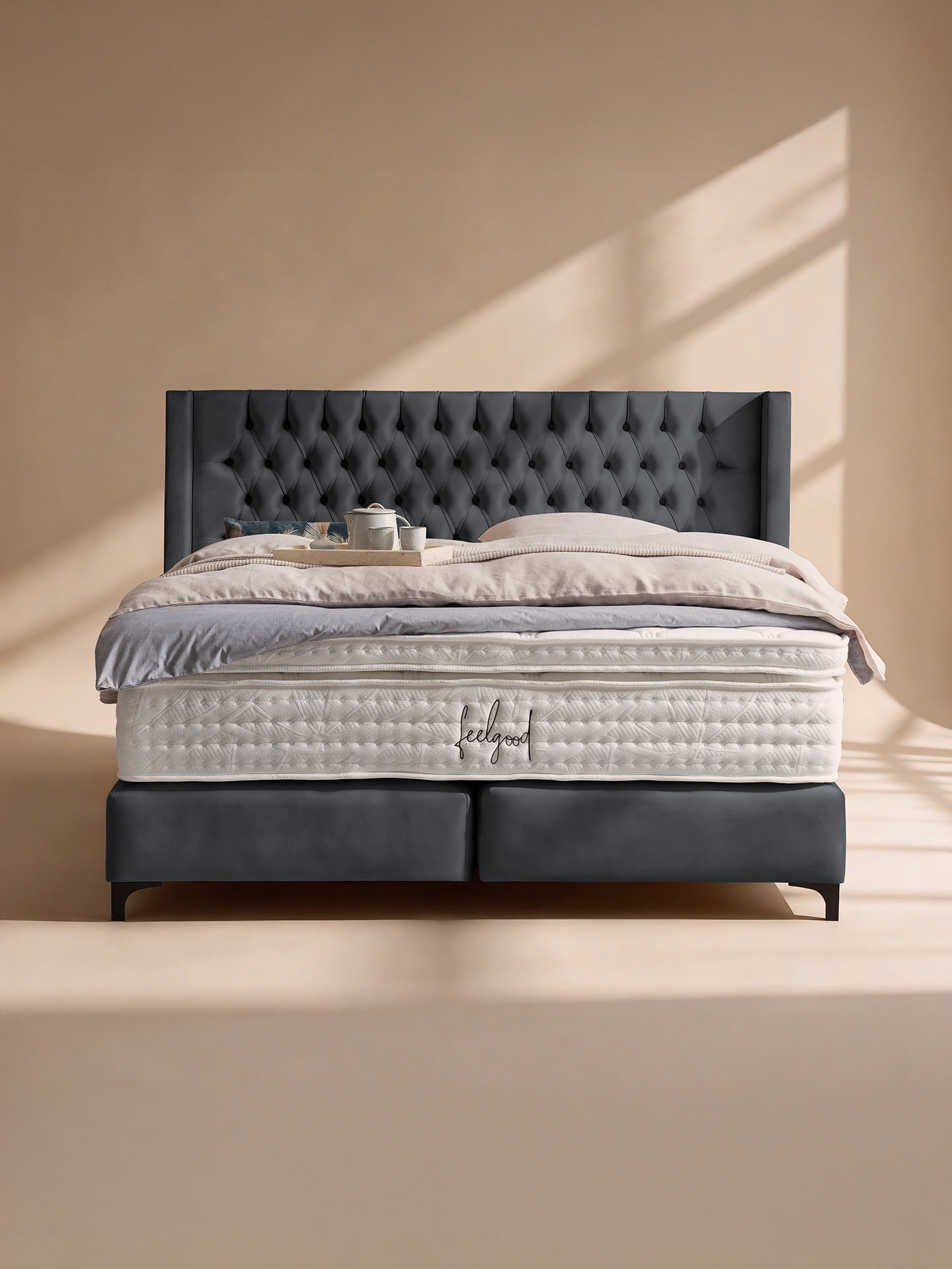 Velours Boxspringbett Schwarz FLORIDA