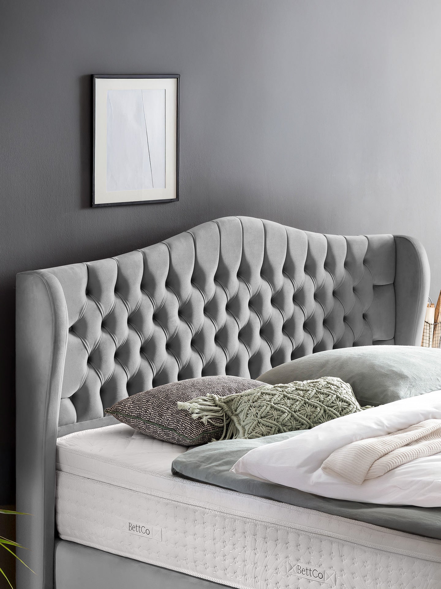 Velours Boxspringbett Grau MAISON