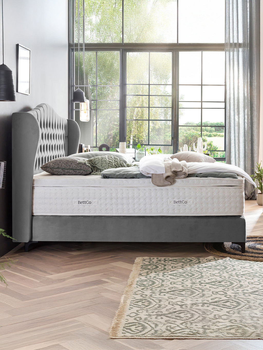 Velours Boxspringbett Grau MAISON