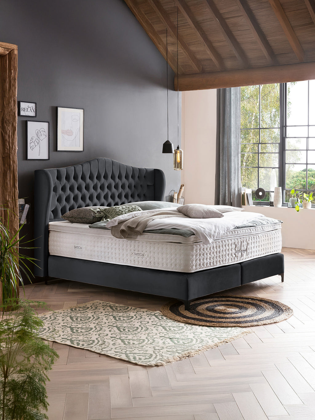 Velours Boxspringbett Schwarz MAISON