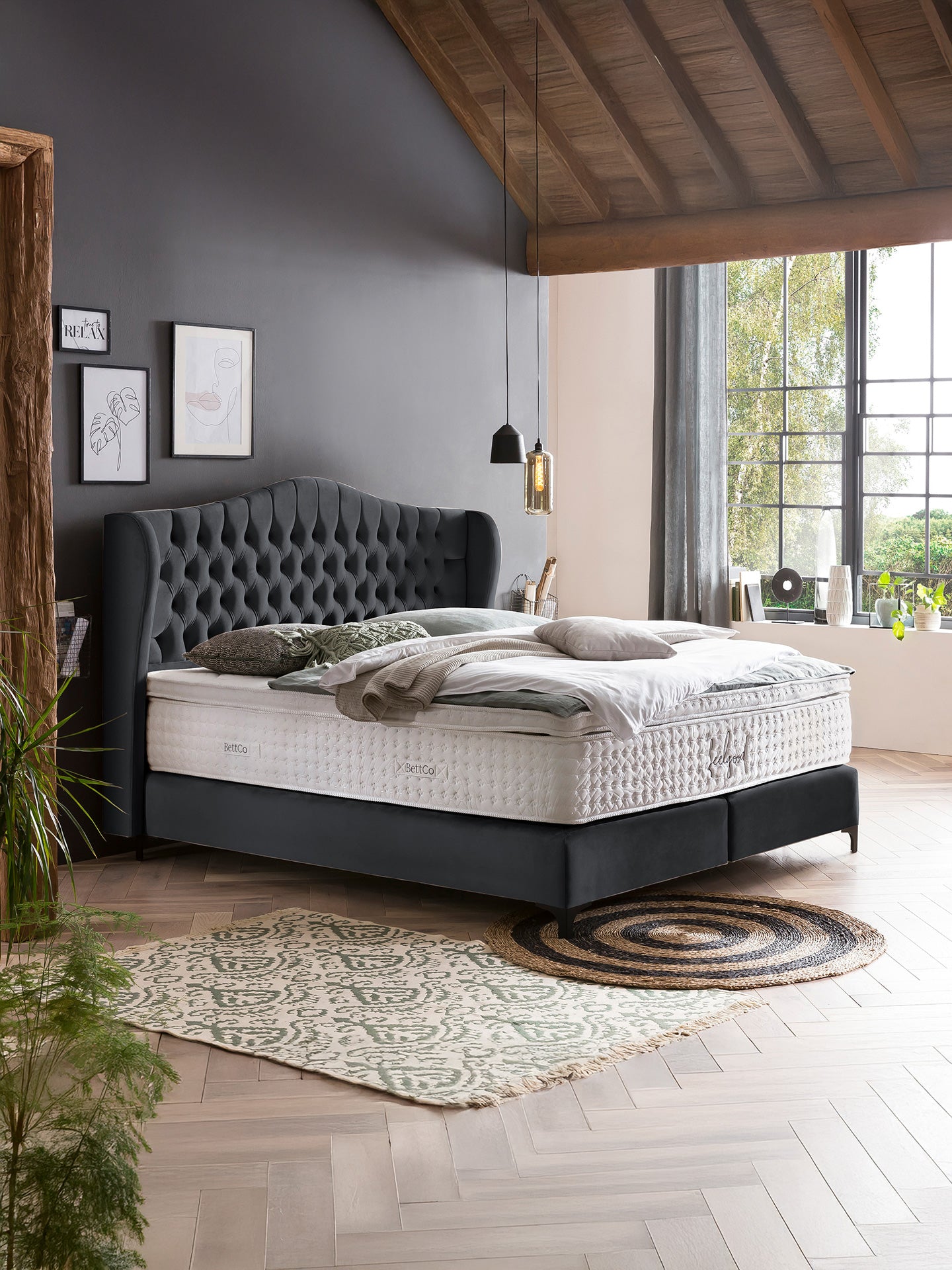 Velours Boxspringbett Schwarz MAISON