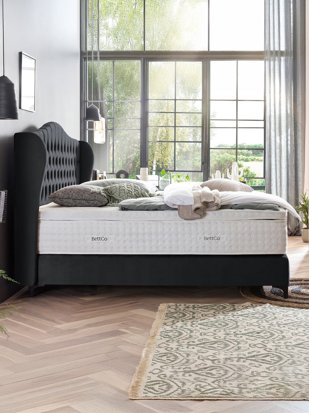 Velours Boxspringbett Schwarz MAISON