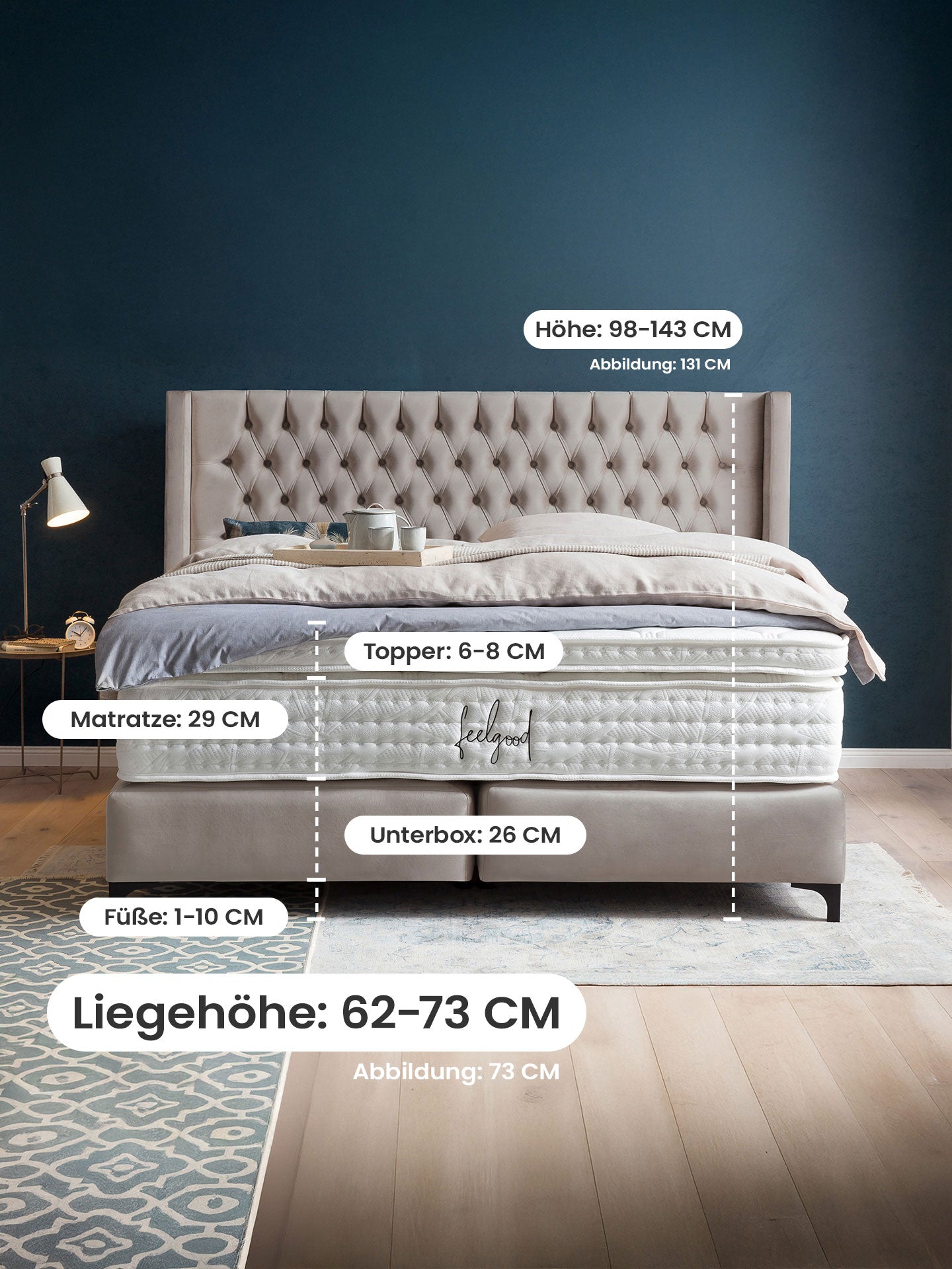 Velours Boxspringbett Creme FLORIDA