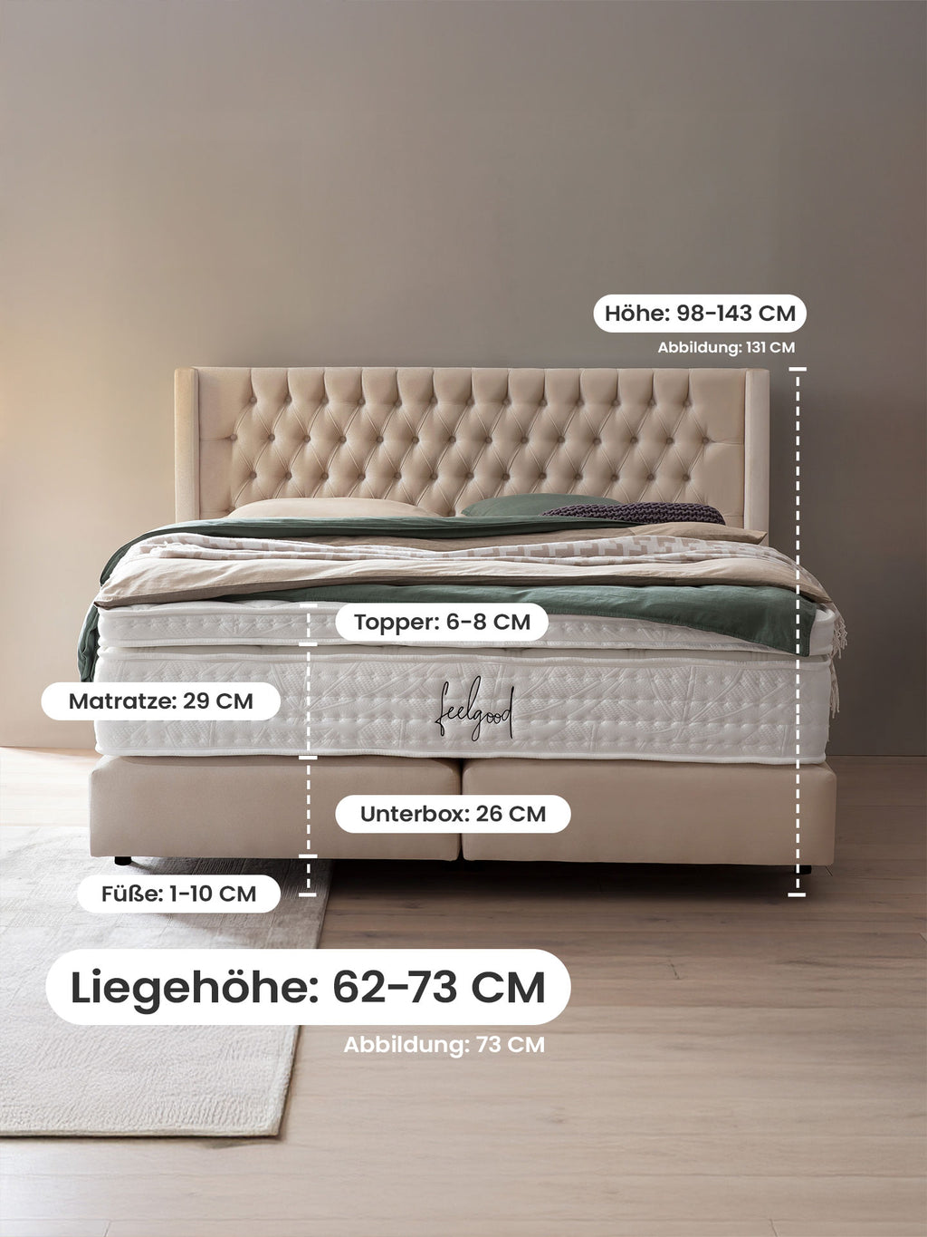 Samt Boxspringbett Beige FLORIDA