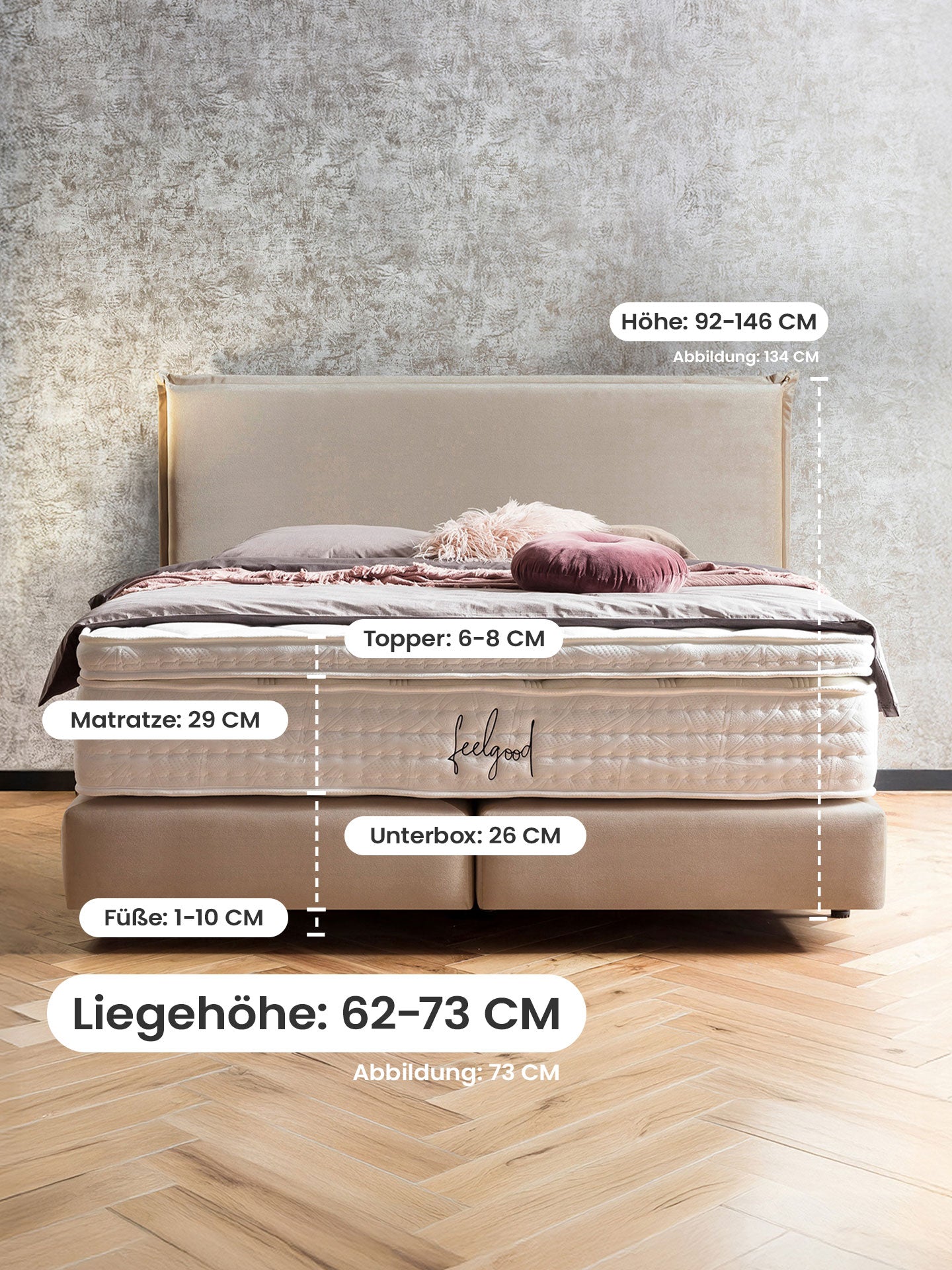 Samt Boxspringbett Beige LONDON