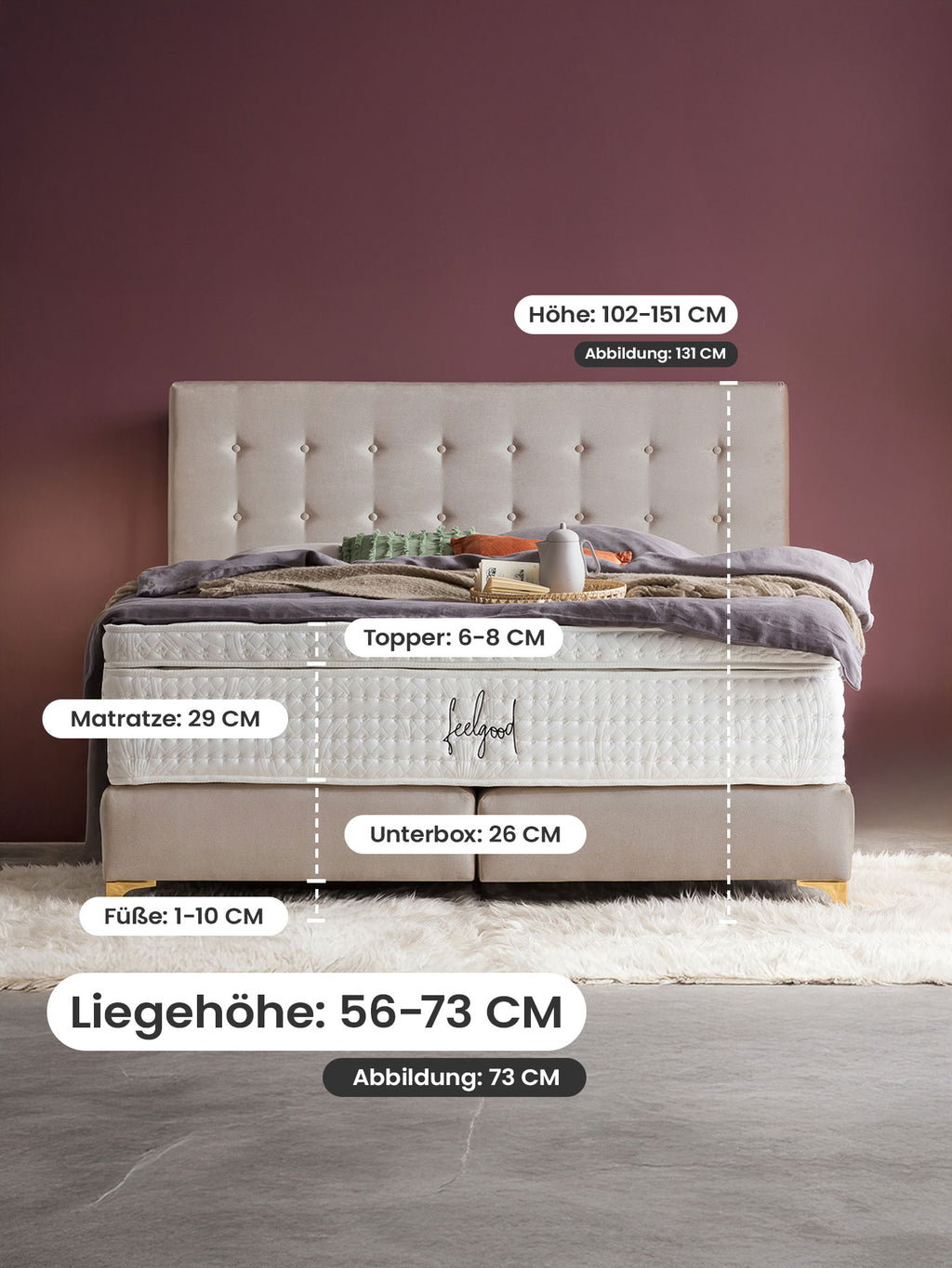 Samt Boxspringbett Beige MILANO