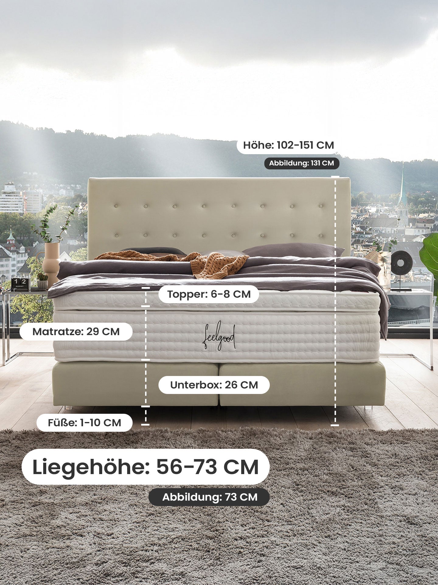 Velours Boxspringbett Creme MILANO