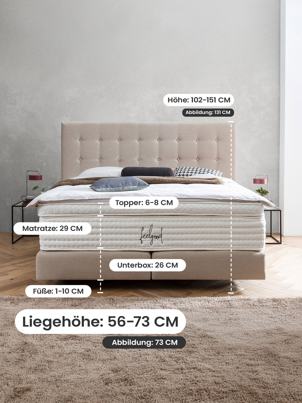 Webstoff Boxspringbett Hellgrau MILANO