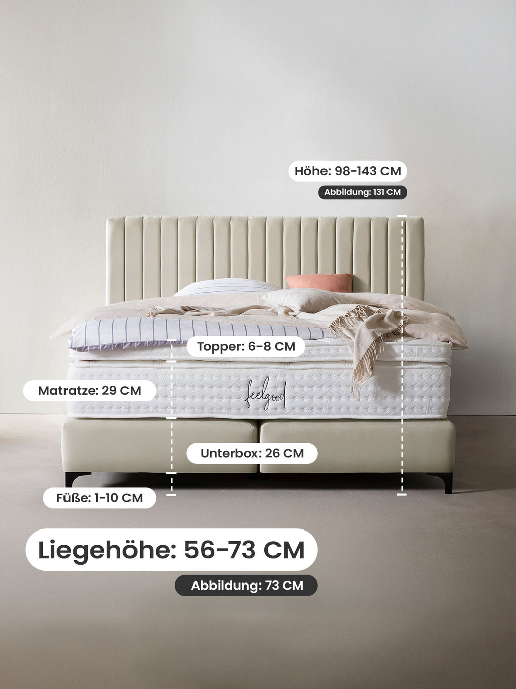 Samt Boxspringbett Beige PARIS