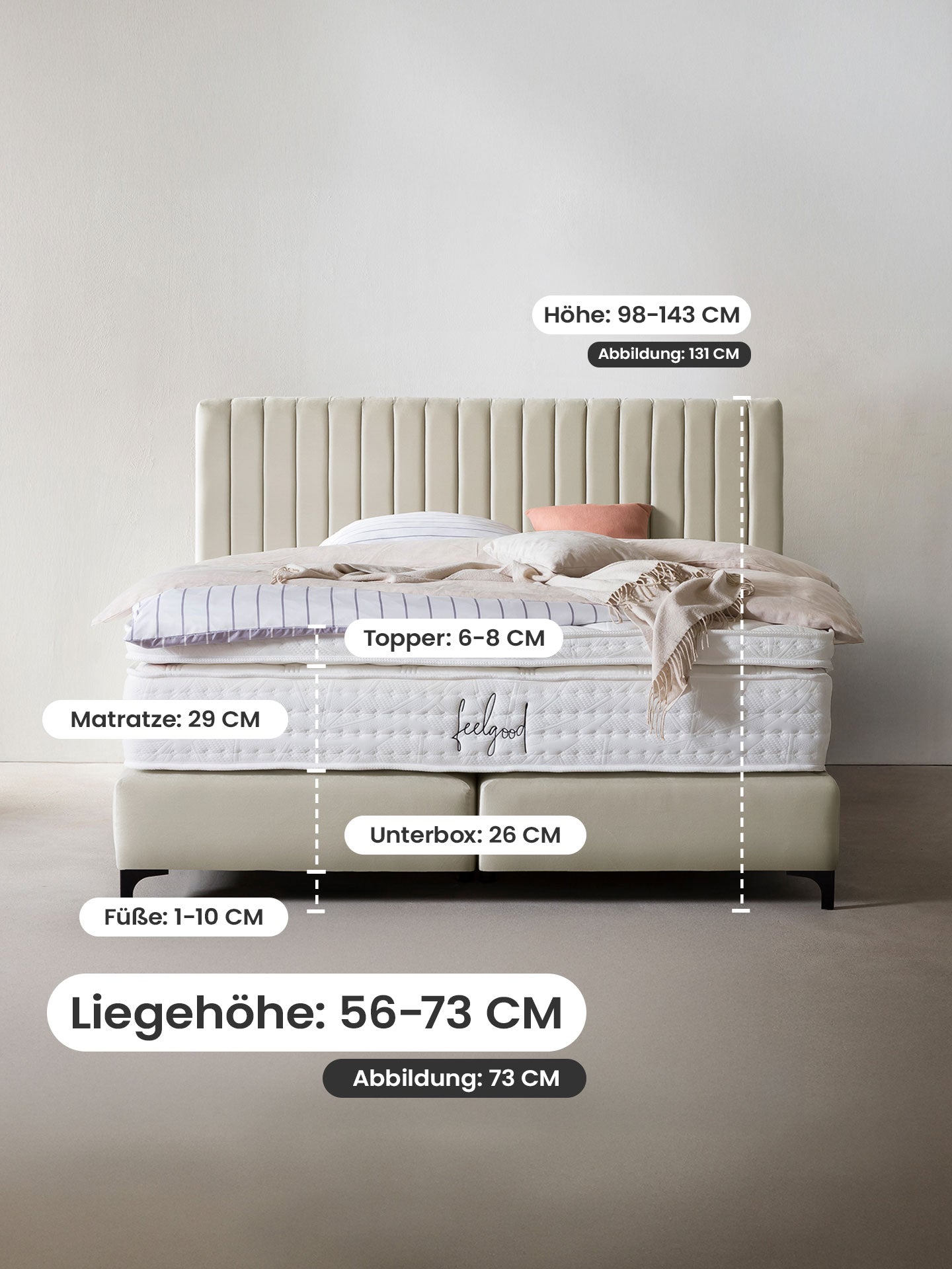 Samt Boxspringbett Beige PARIS