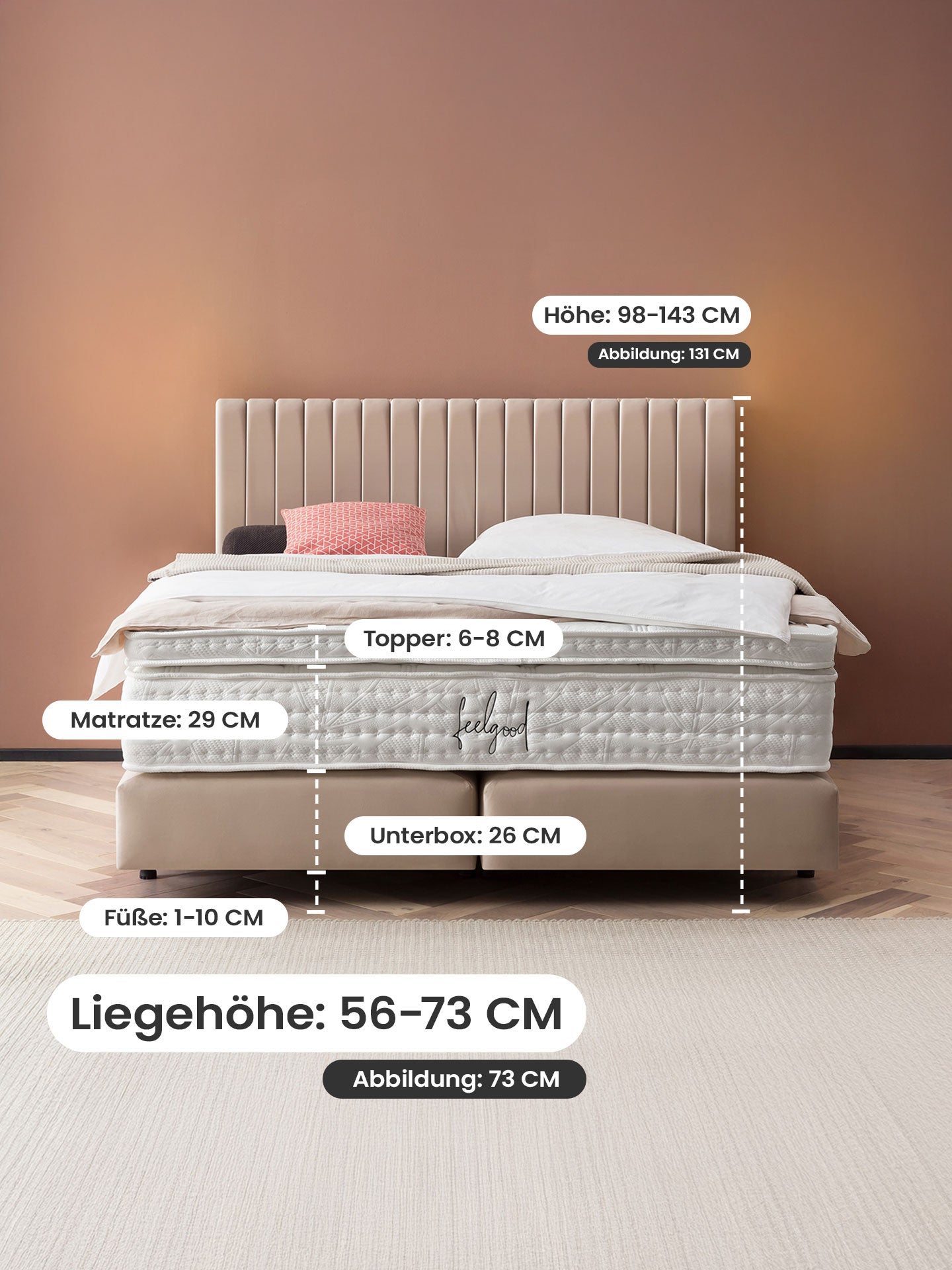 Velours Boxspringbett Grau PARIS