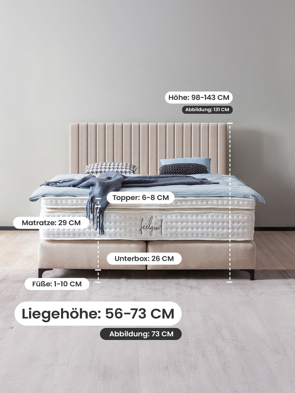 Samt Boxspringbett Grau PARIS