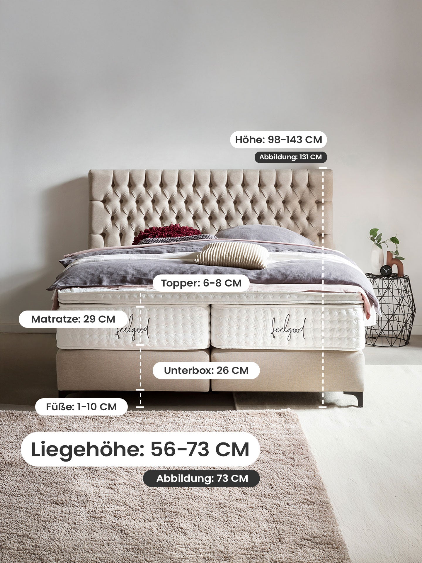 Webstoff Boxspringbett Schwarz VEGAS