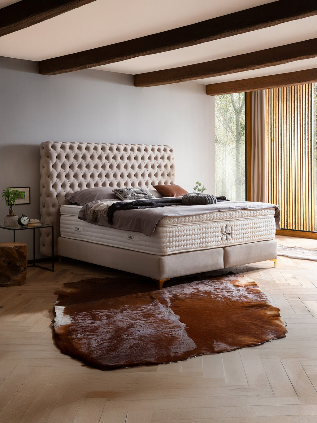 Velours Boxspringbett Creme VALENCIA