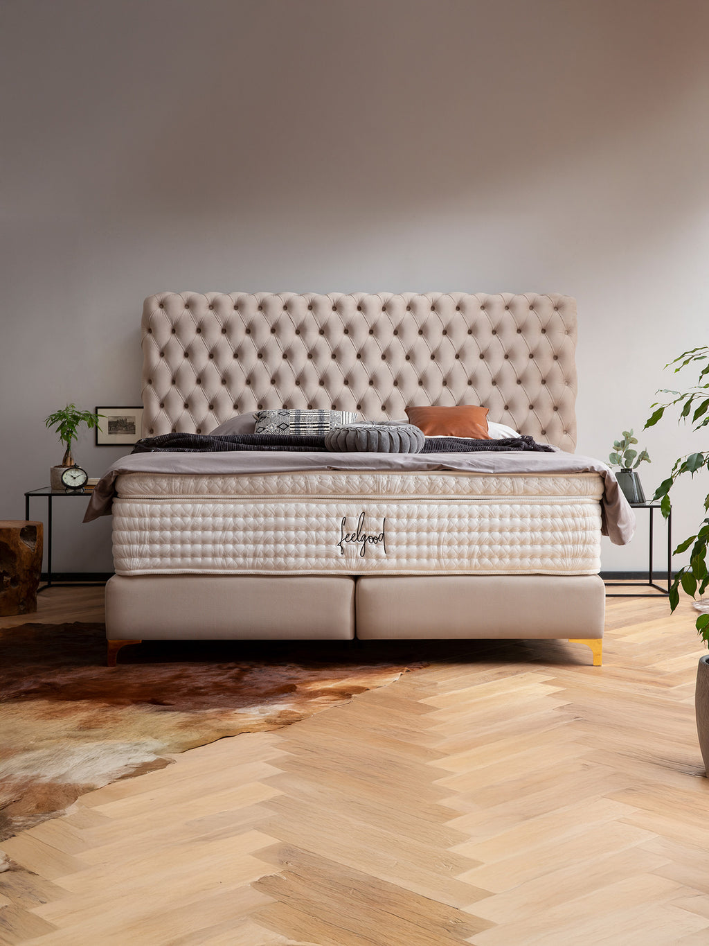 Velours Boxspringbett Creme VALENCIA