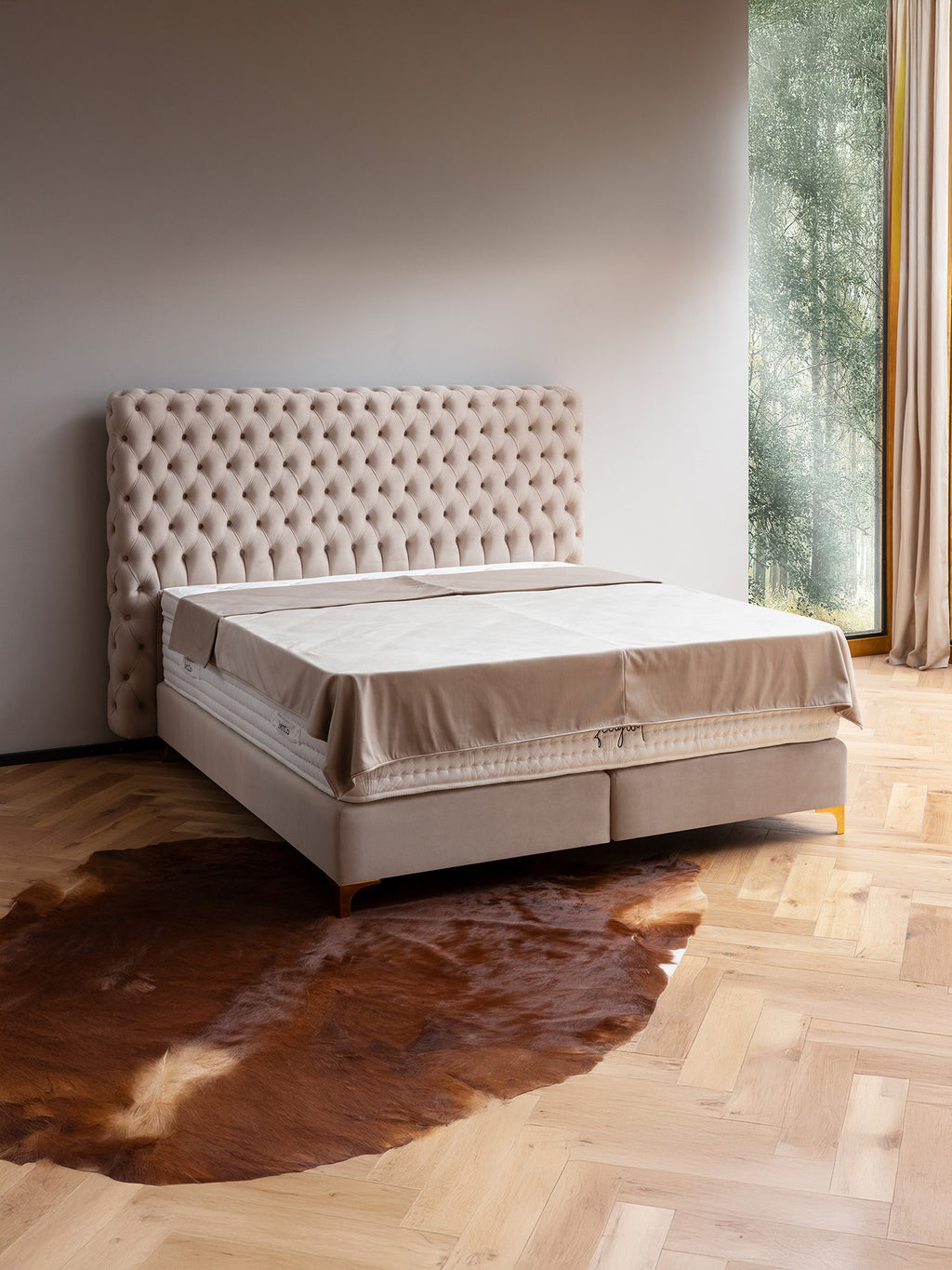 Velours Boxspringbett Creme VALENCIA