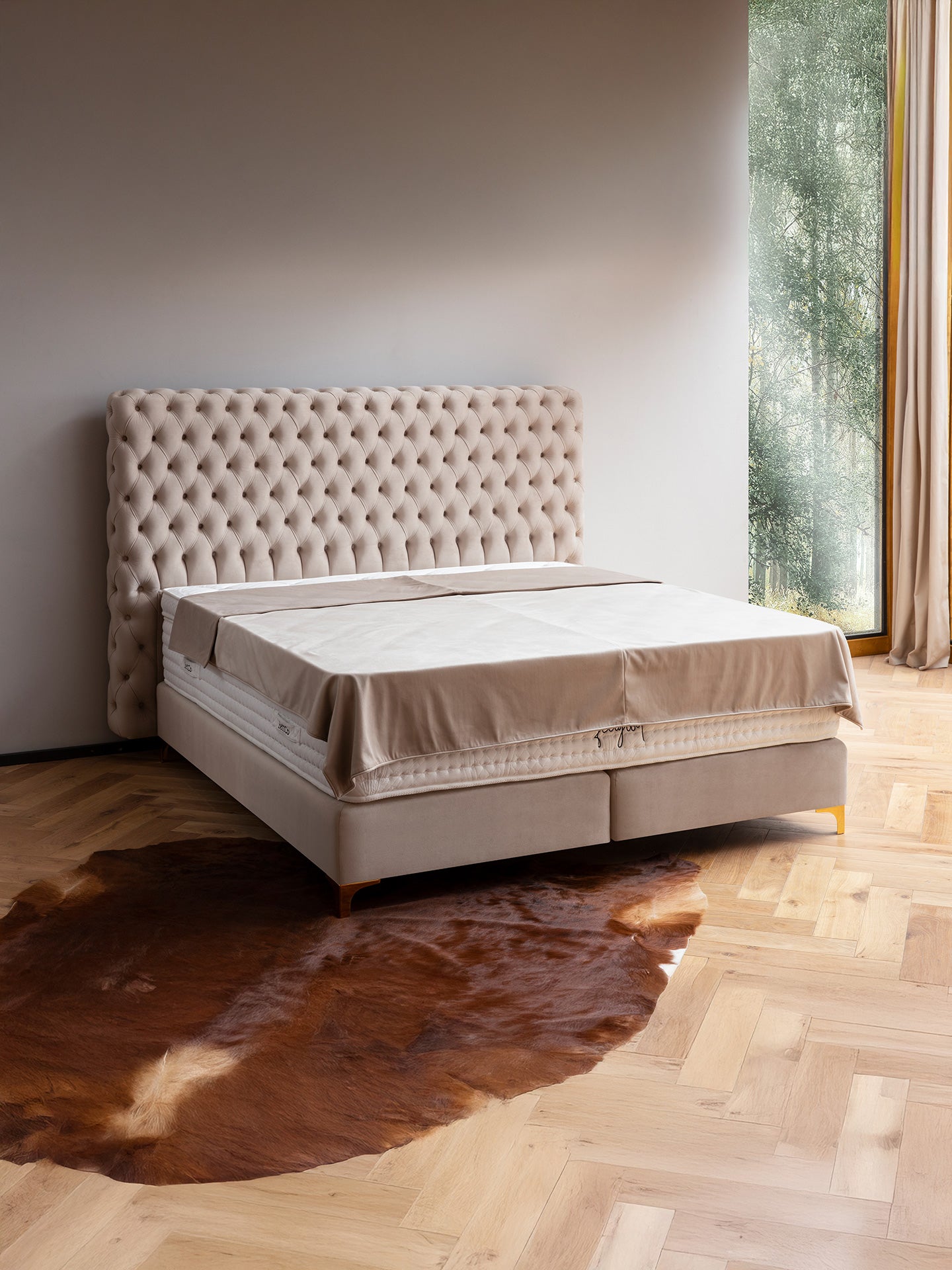 Velours Boxspringbett Creme VALENCIA