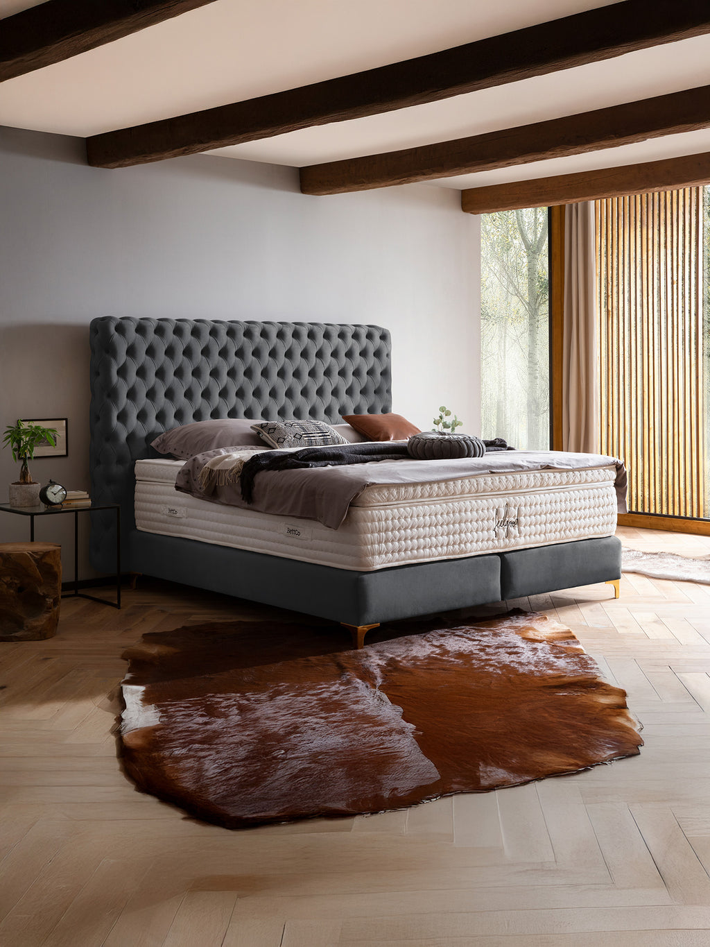 Velours Boxspringbett Dunkelgrau VALENCIA