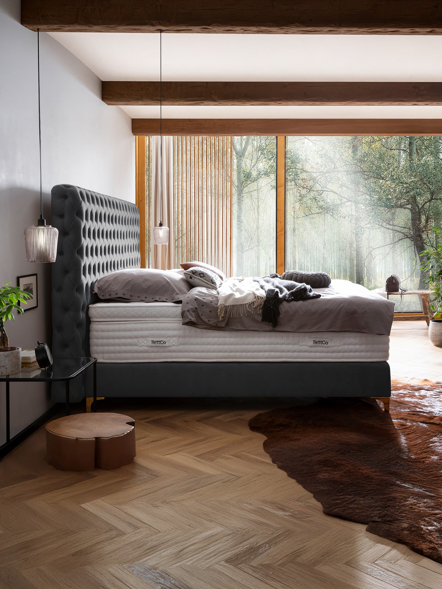 Velours Boxspringbett Dunkelgrau VALENCIA