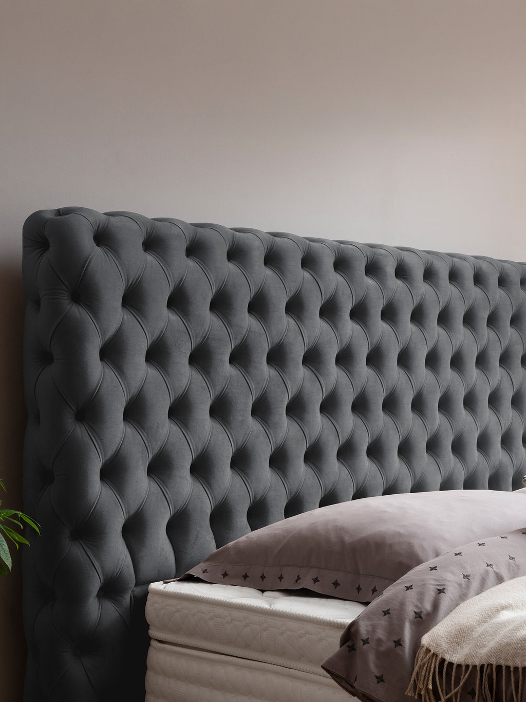 Velours Boxspringbett Dunkelgrau VALENCIA