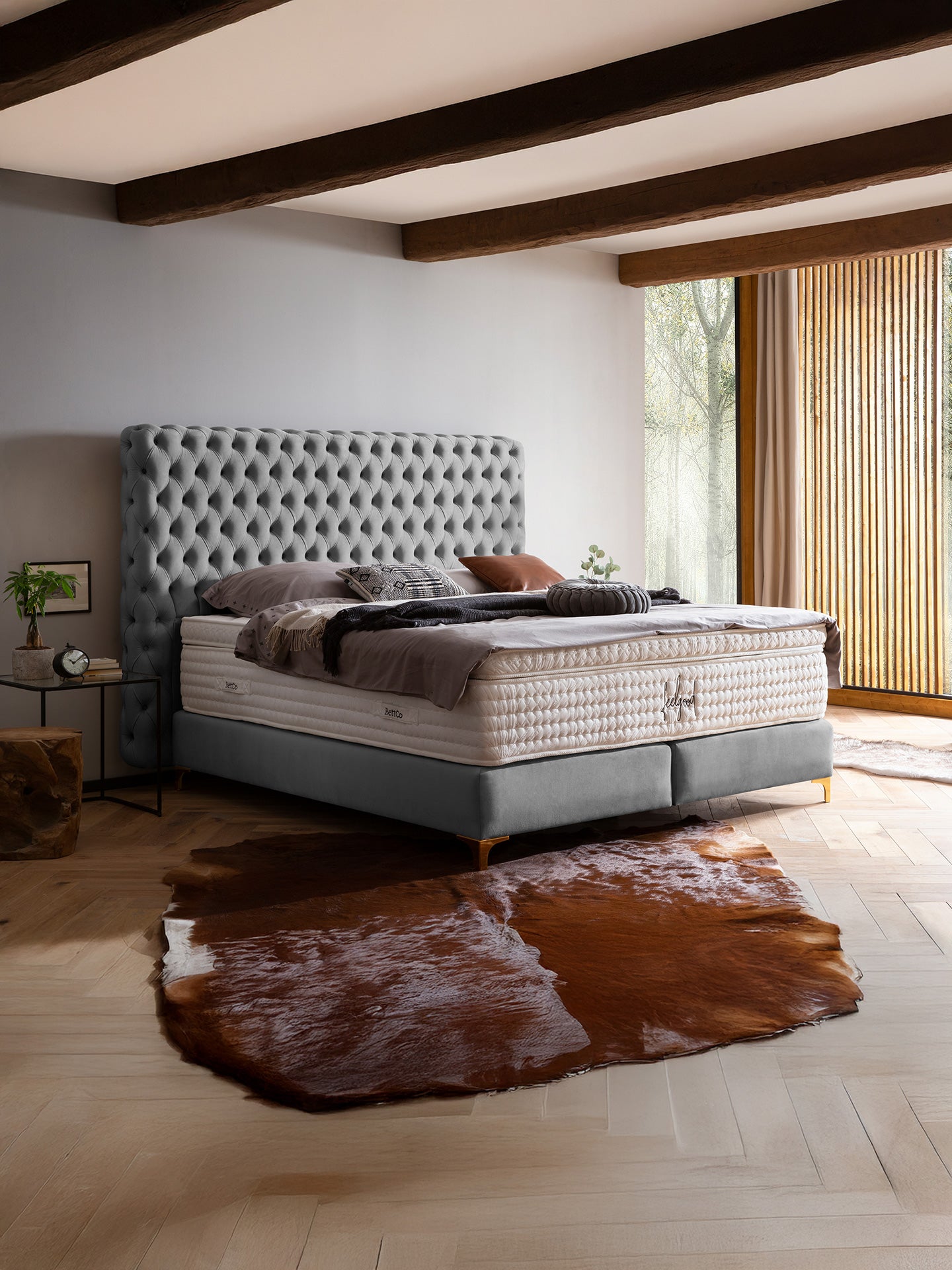 Velours Boxspringbett Grau VALENCIA