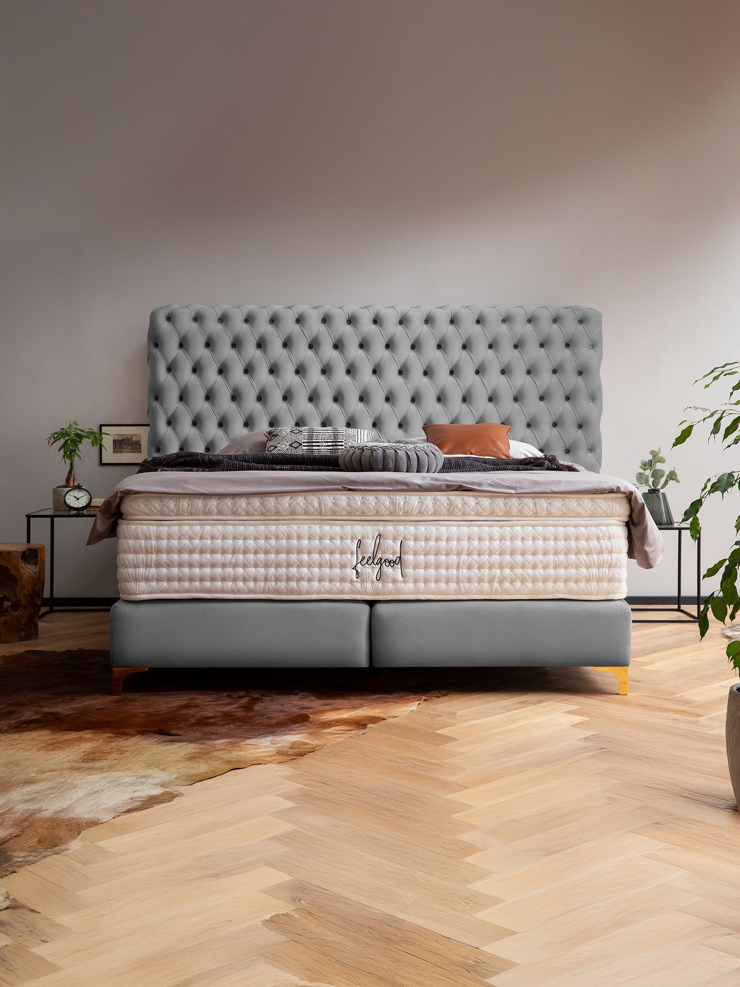 Velours Boxspringbett Grau VALENCIA