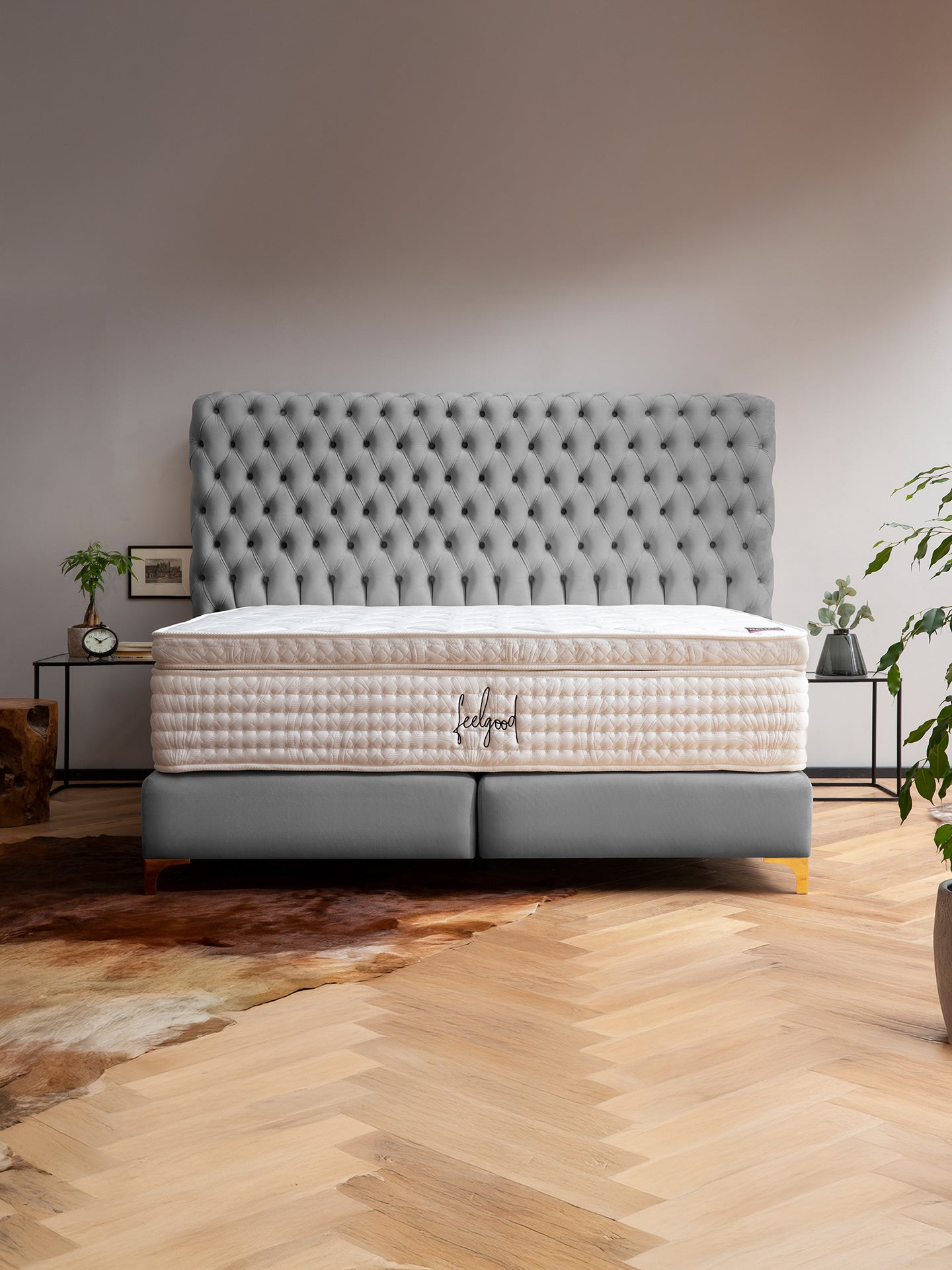 Velours Boxspringbett Grau VALENCIA