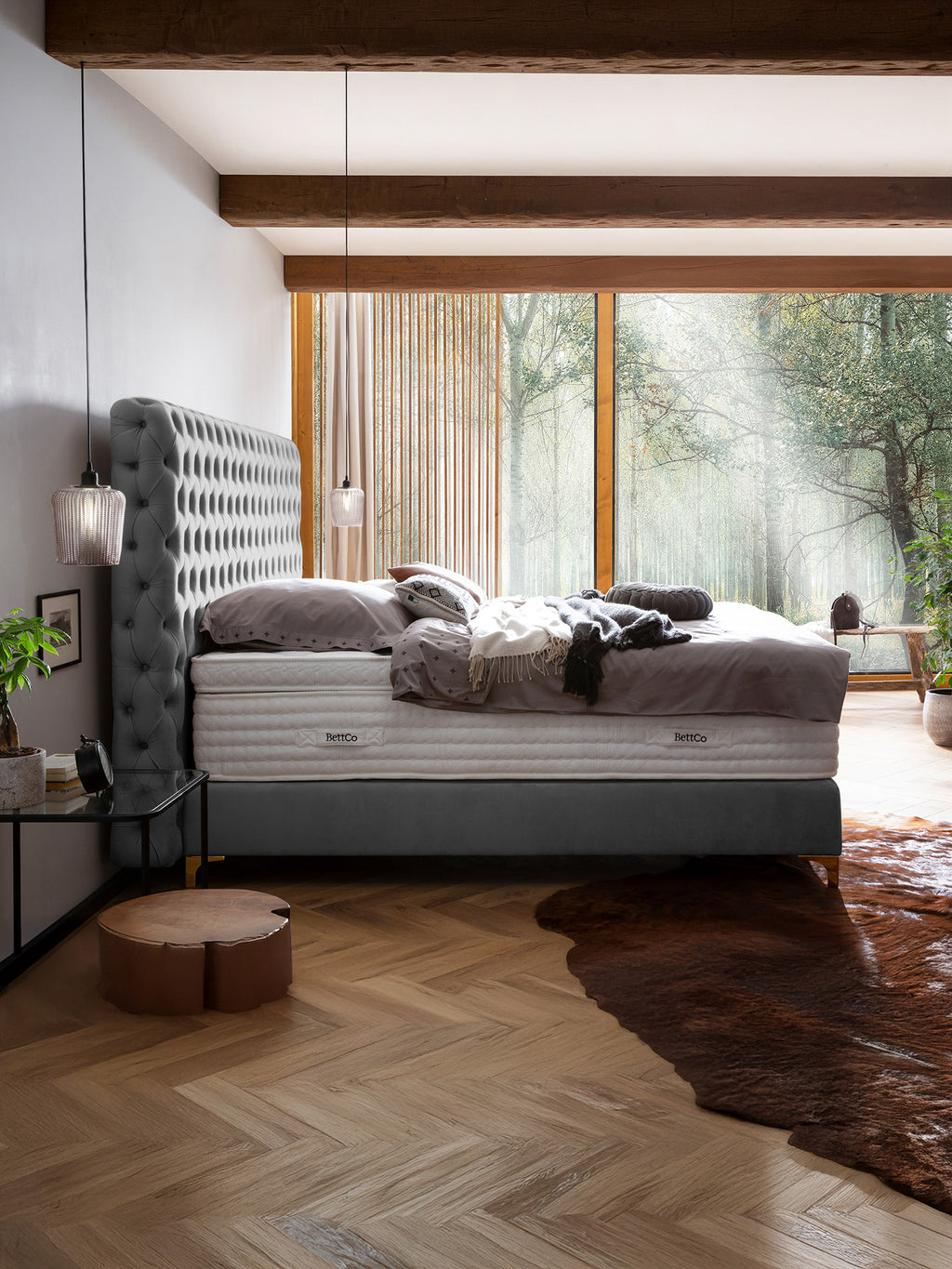 Velours Boxspringbett Grau VALENCIA