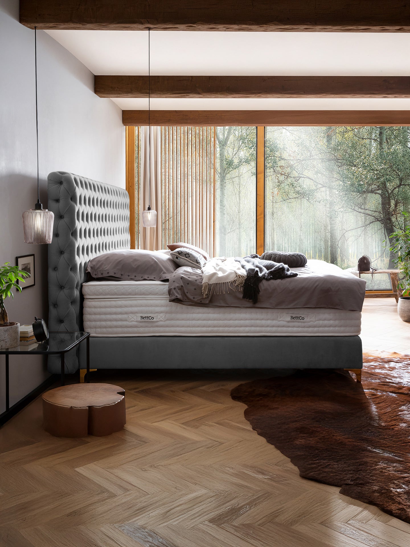 Velours Boxspringbett Grau VALENCIA