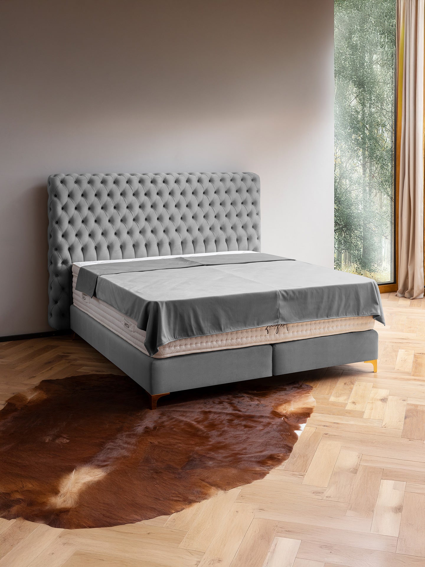 Velours Boxspringbett Grau VALENCIA