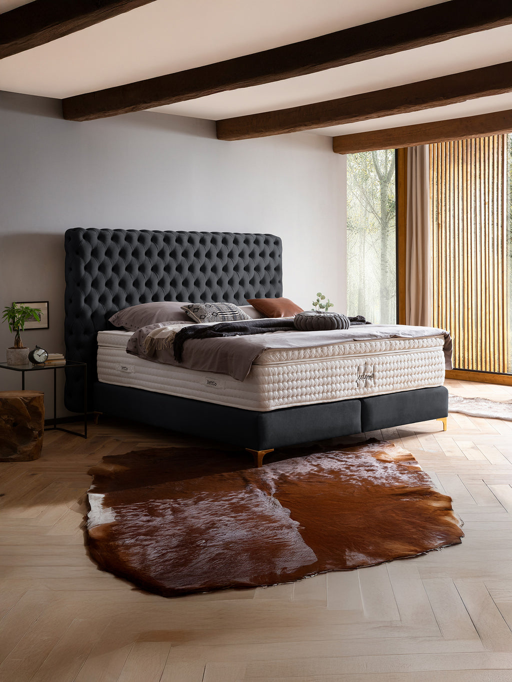 Velours Boxspringbett Schwarz VALENCIA