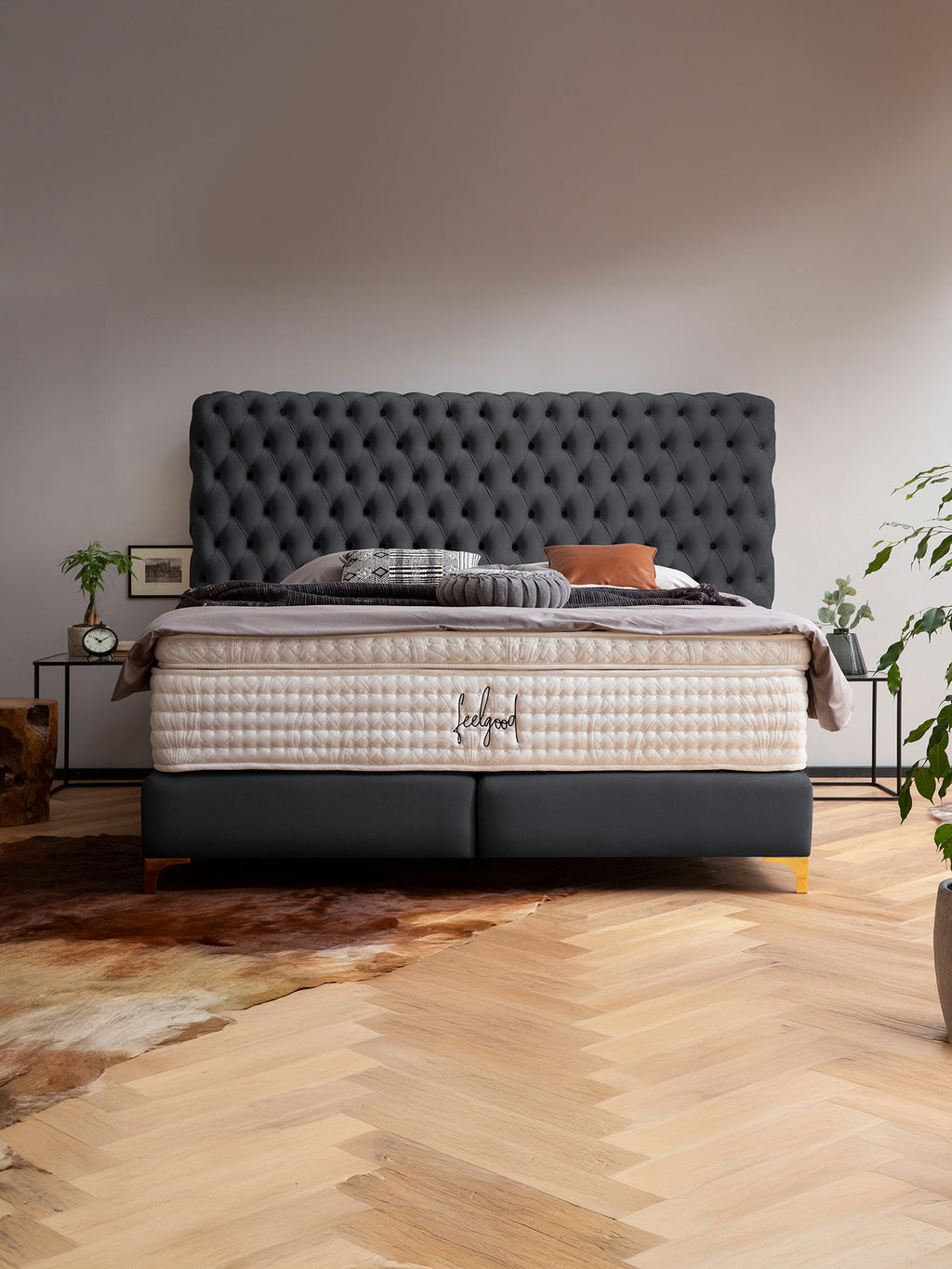 Velours Boxspringbett Schwarz VALENCIA