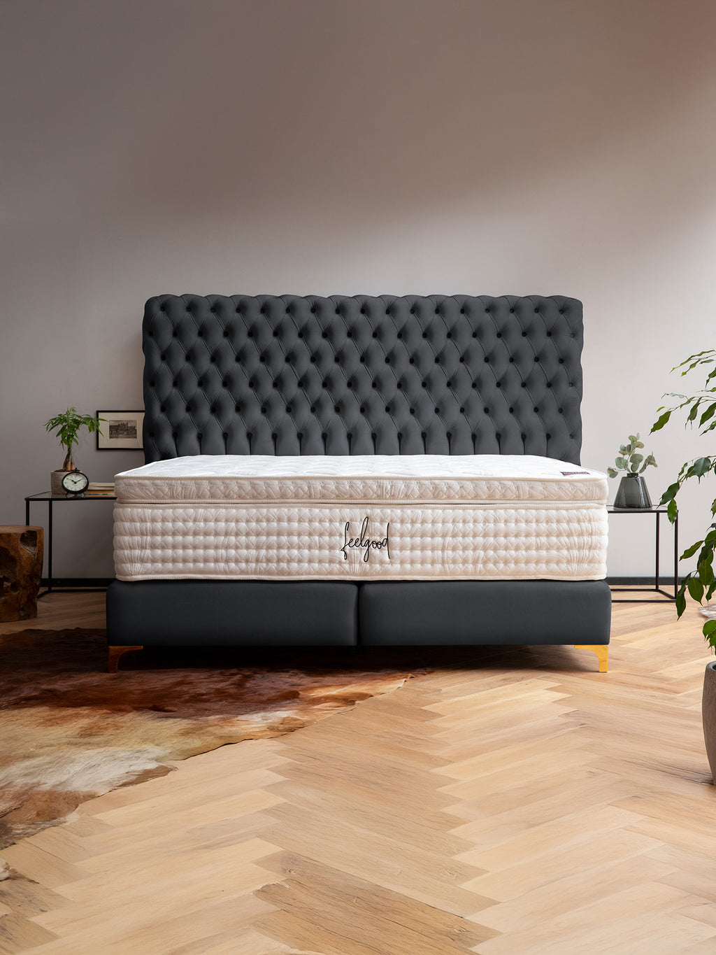 Velours Boxspringbett Schwarz VALENCIA