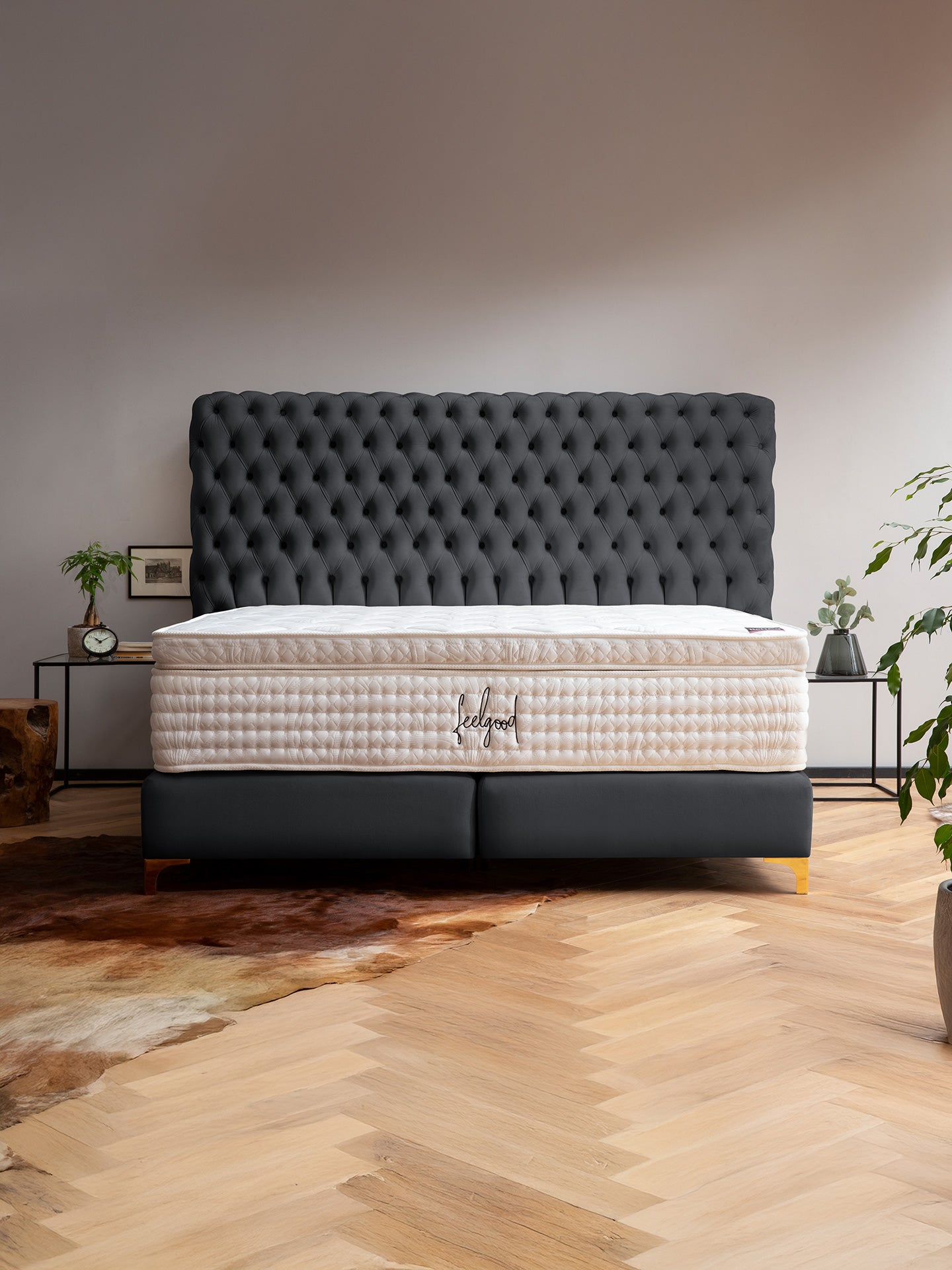 Velours Boxspringbett Schwarz VALENCIA