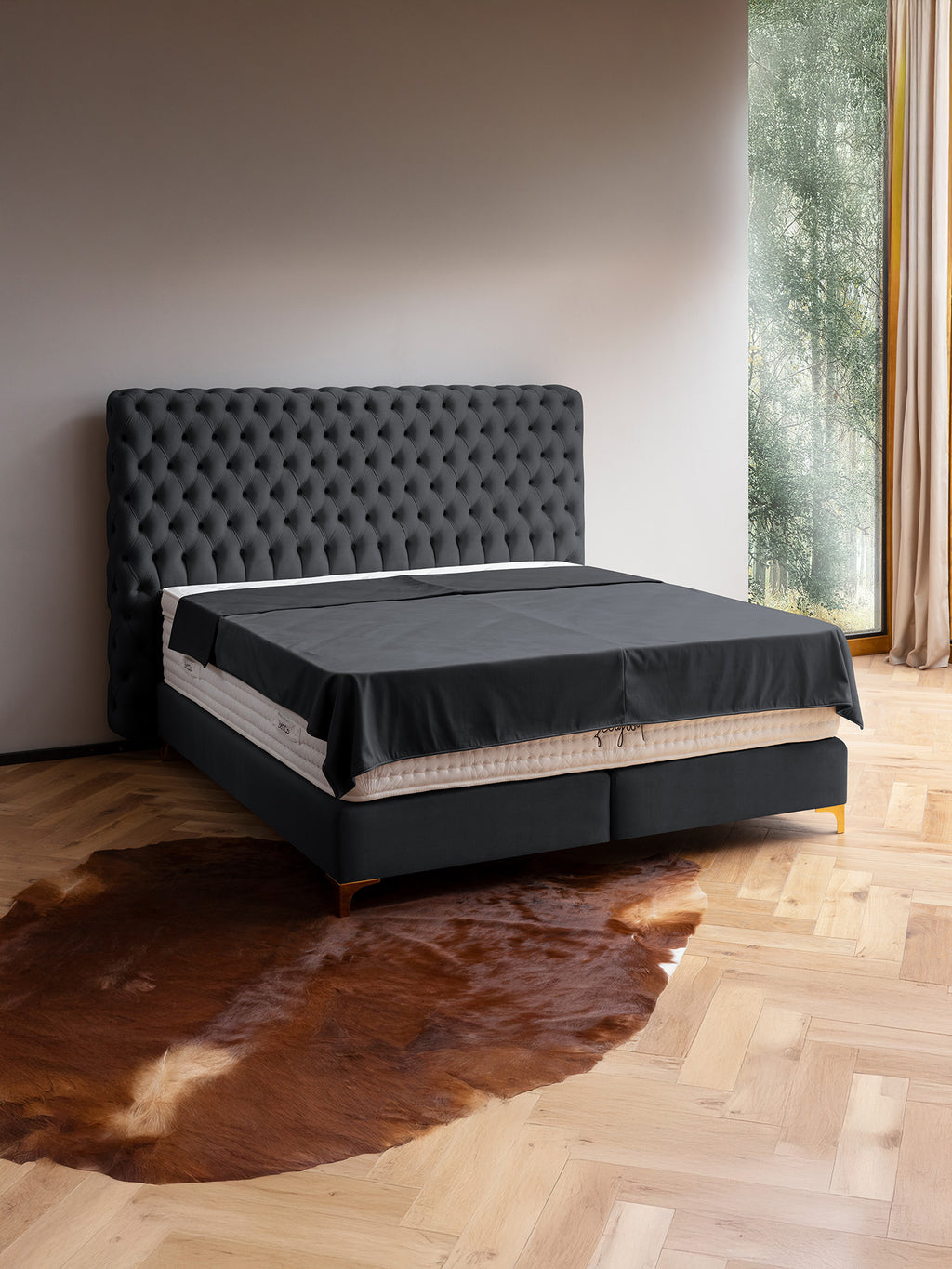 Velours Boxspringbett Schwarz VALENCIA