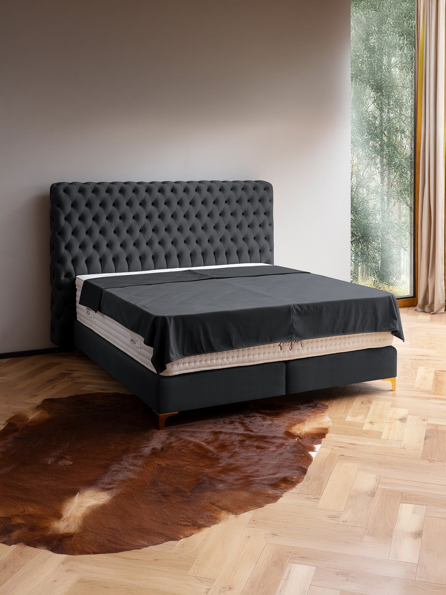 Velours Boxspringbett Schwarz VALENCIA