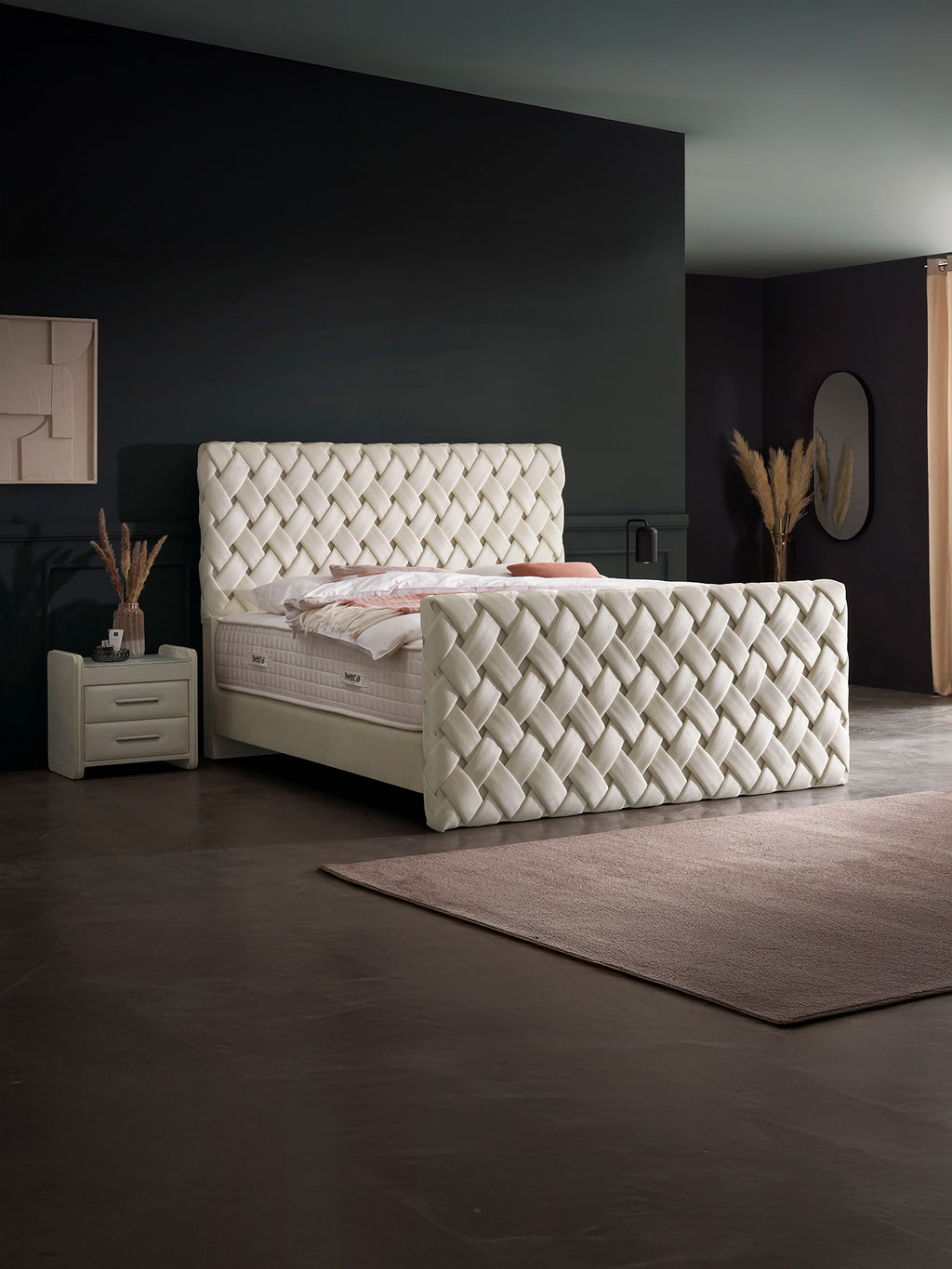 Velours Luxus Boxspringbett Creme CROWNE