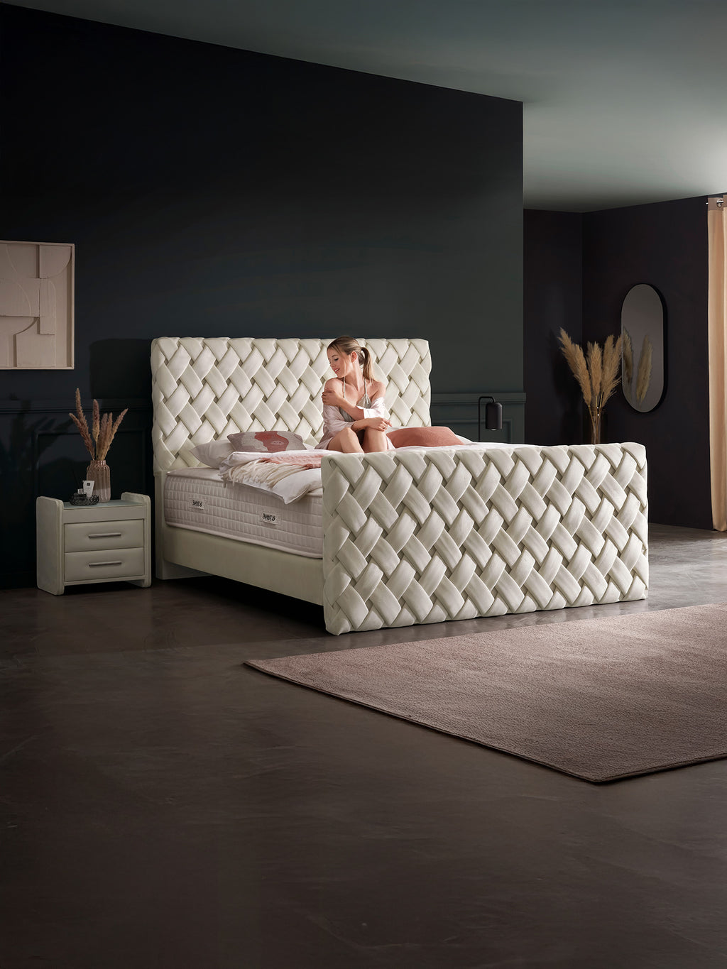 Velours Luxus Boxspringbett Creme CROWNE