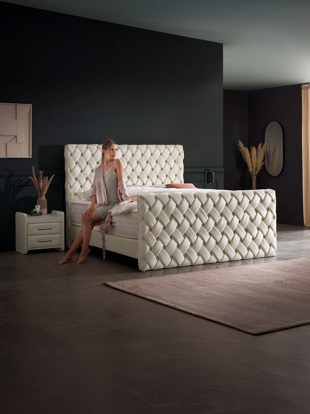 Velours Luxus Boxspringbett Creme CROWNE