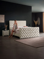 Velours Luxus Boxspringbett Creme CROWNE