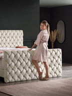 Velours Luxus Boxspringbett Creme CROWNE